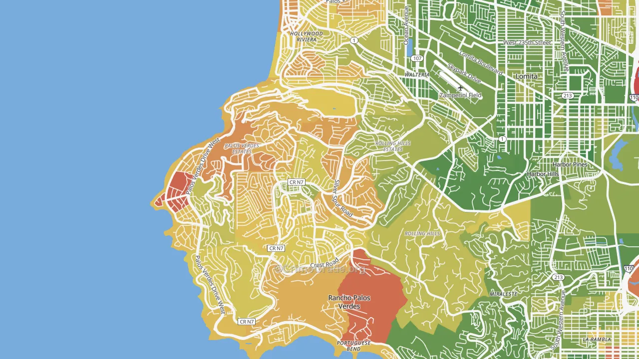 Palos Verdes Peninsula, Torrance, CA Map of Murder Rates
