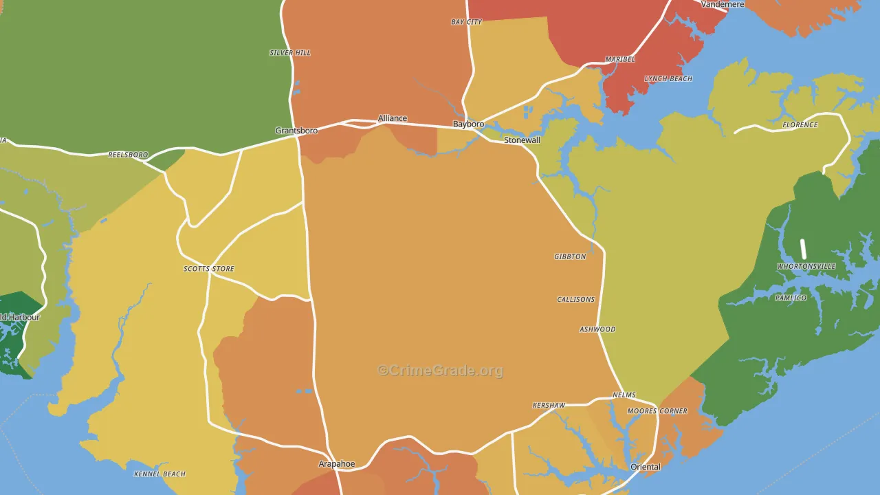 Pamlico County, NC Map of Murder Rates