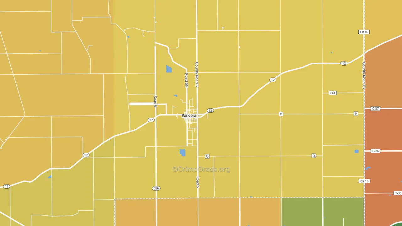 Pandora, OH Map of Murder Rates