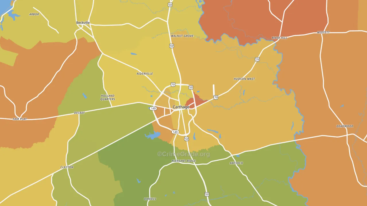 Panola County, TX Map of Murder Rates