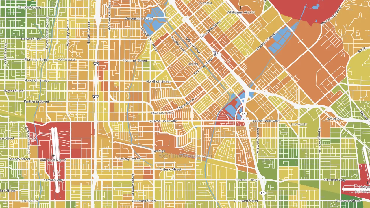 Panorama City, CA Map of Murder Rates