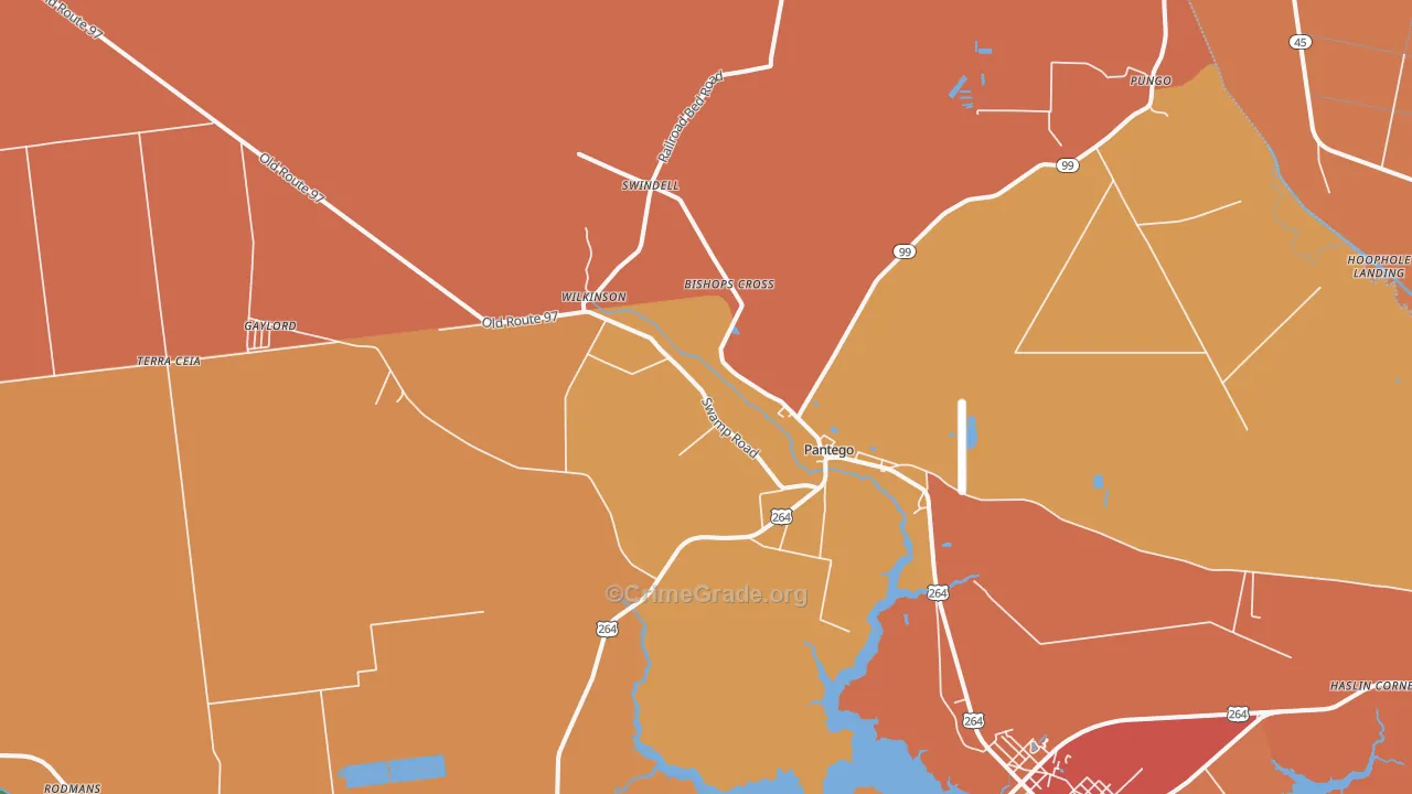 Pantego, NC Map of Murder Rates