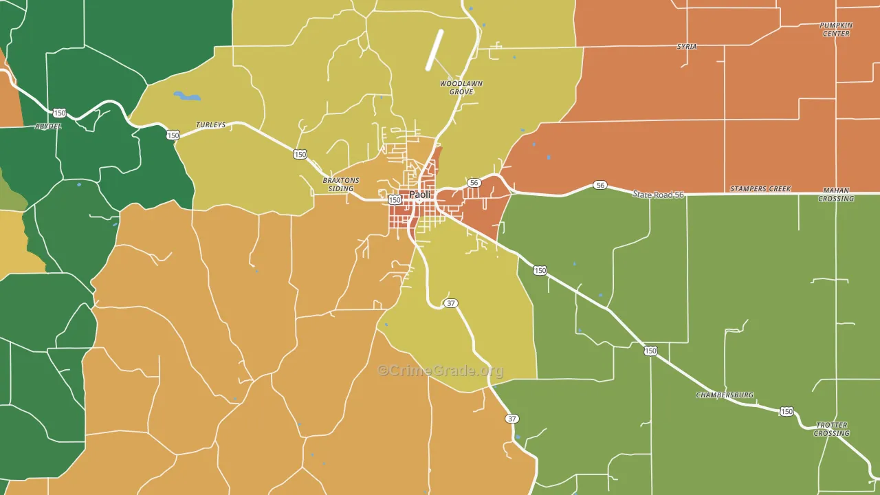 Paoli, IN Map of Murder Rates