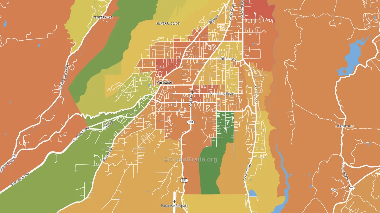 Paradise, CA Map of Murder Rates