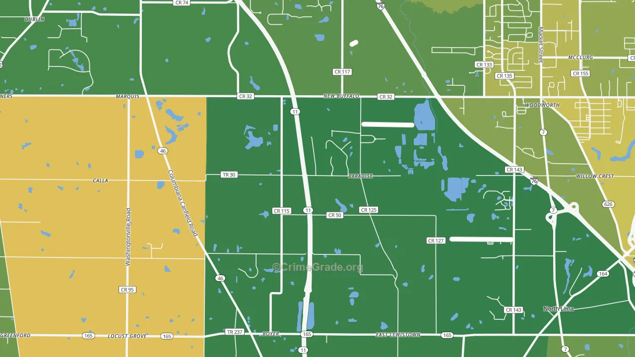 Paradise, OH Map of Murder Rates