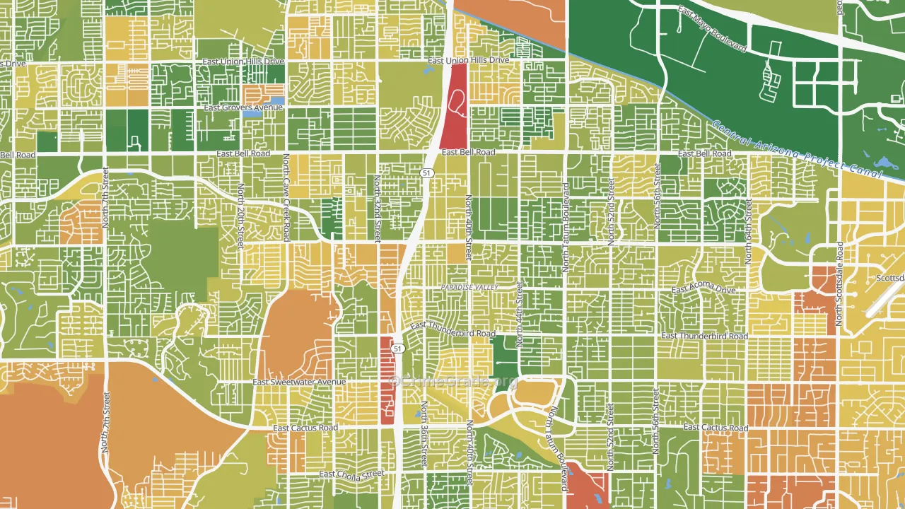 Paradise Valley, Phoenix, AZ Map of Murder Rates