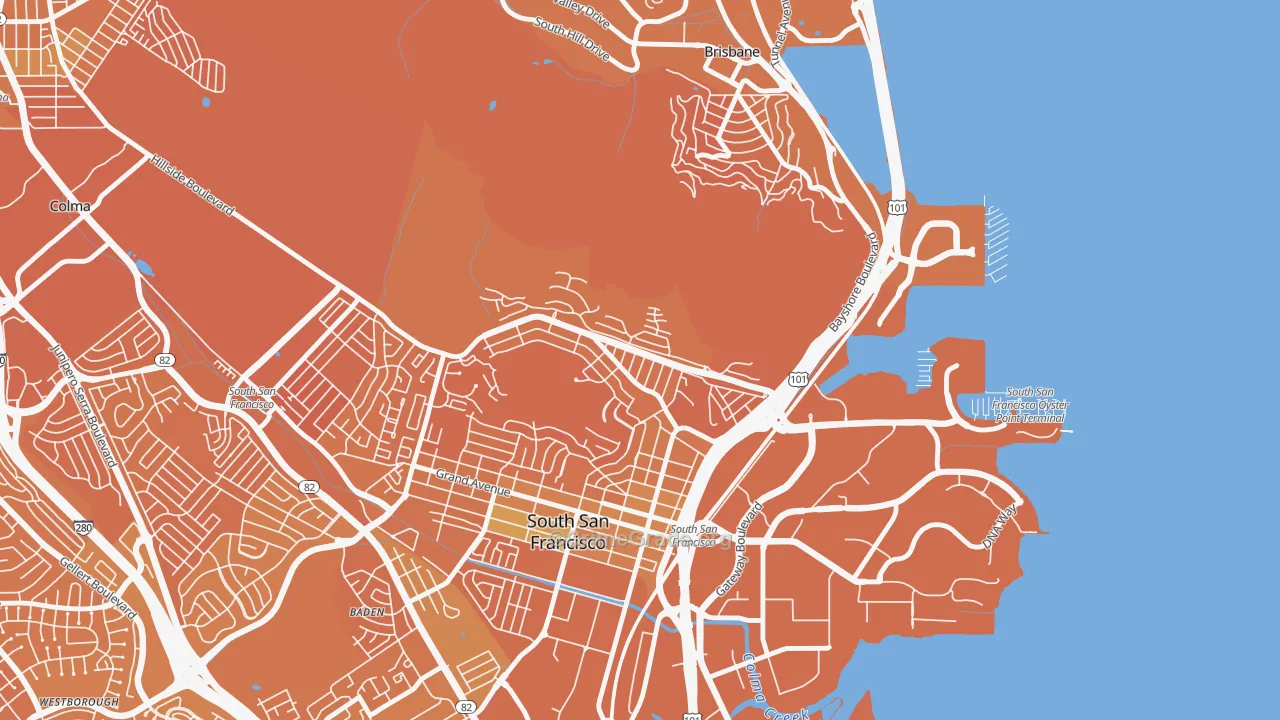 Paradise Valley, South San Francisco, CA Map of Murder Rates
