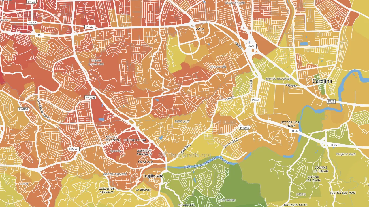 Parcelas Saint Just, Trujillo Alto, PR Map of Murder Rates