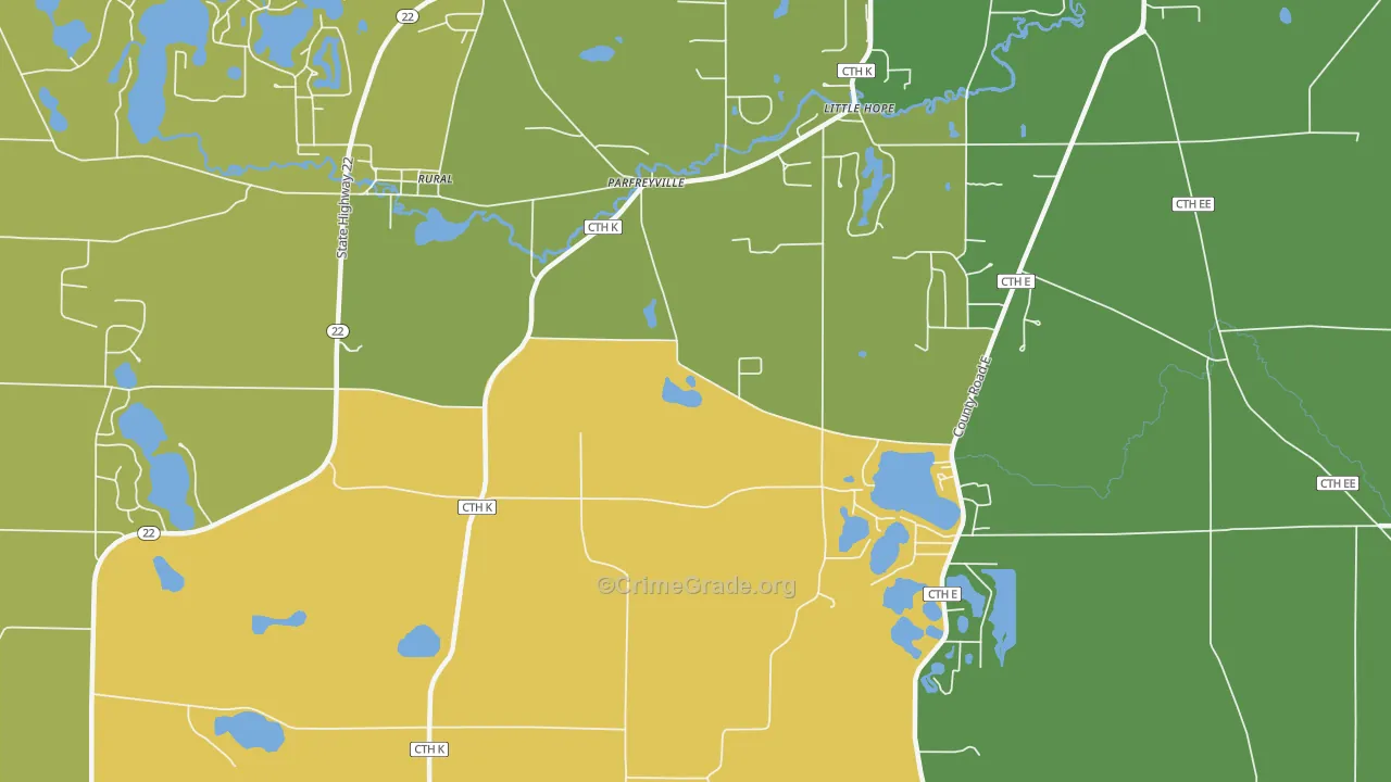 Parfreyville, WI Map of Murder Rates