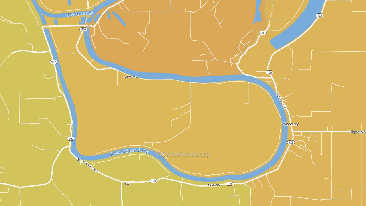 Parhams, LA Map of Murder Rates