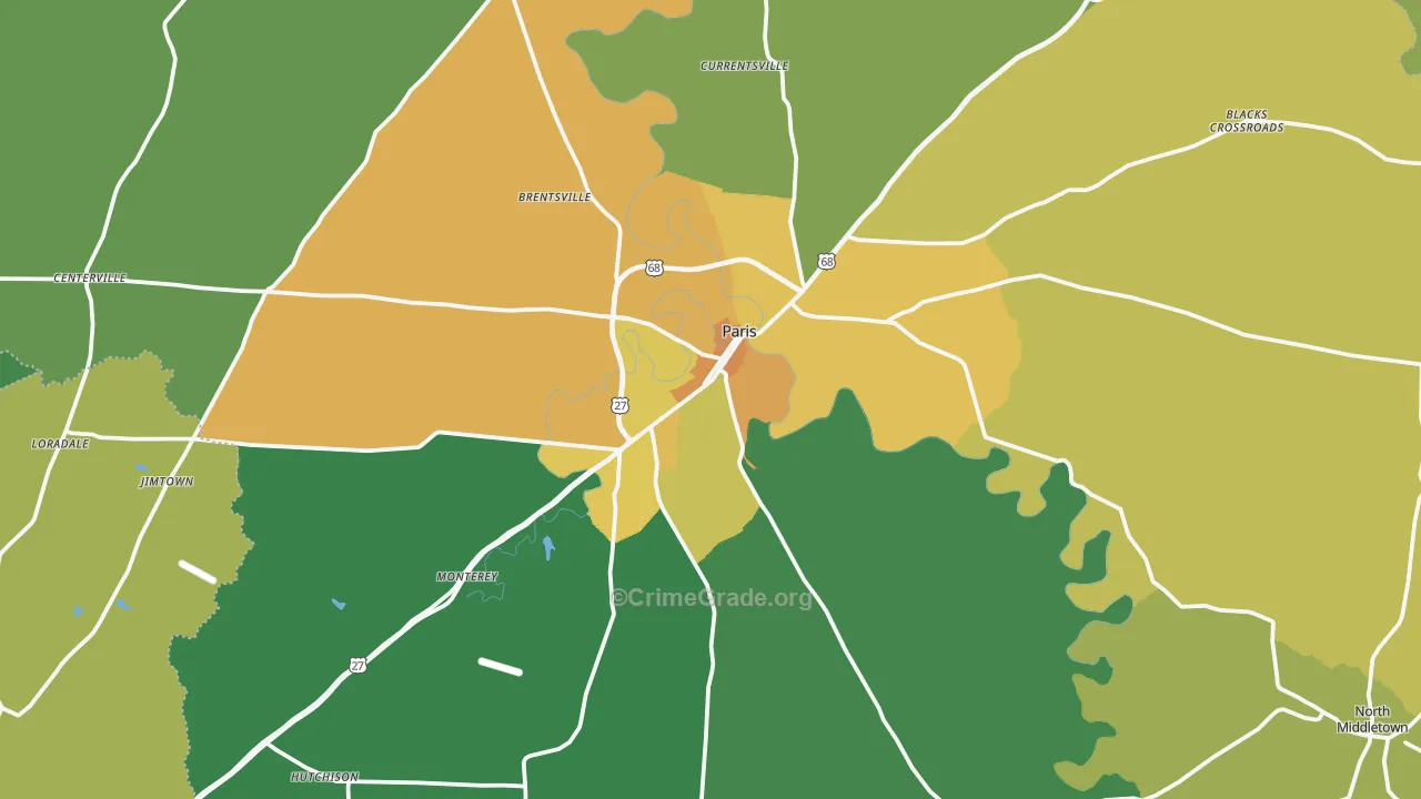 Paris, KY Map of Murder Rates
