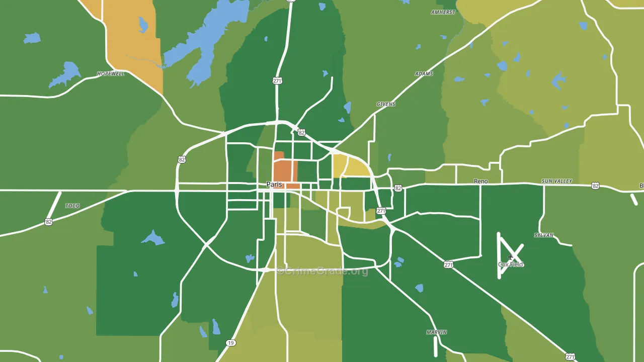 Paris, TX Map of Murder Rates