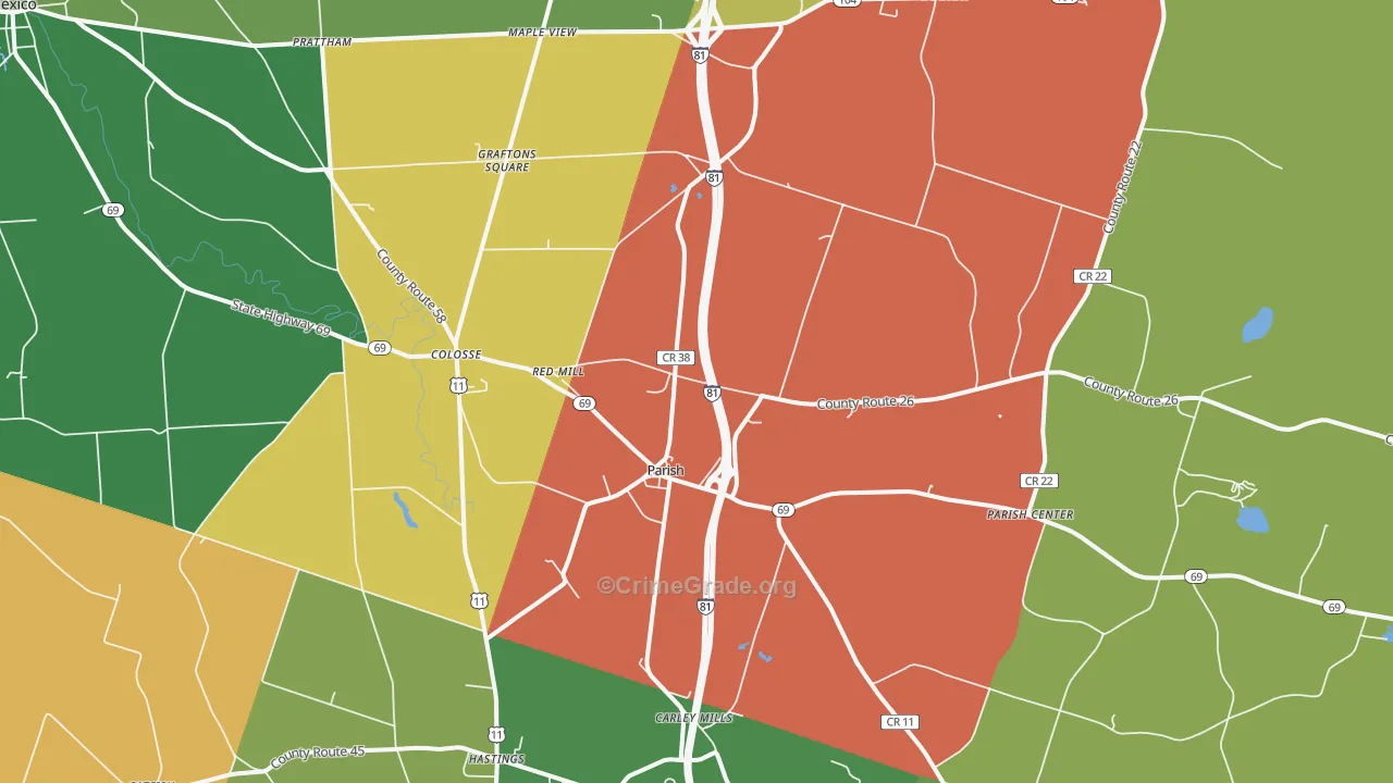 Parish, NY Map of Murder Rates