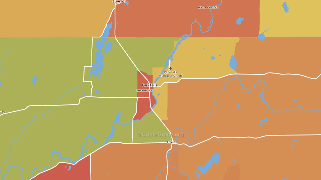 Park Falls, WI Map of Murder Rates