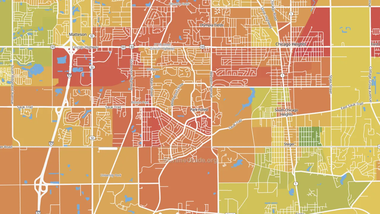 Park Forest, IL Map of Murder Rates