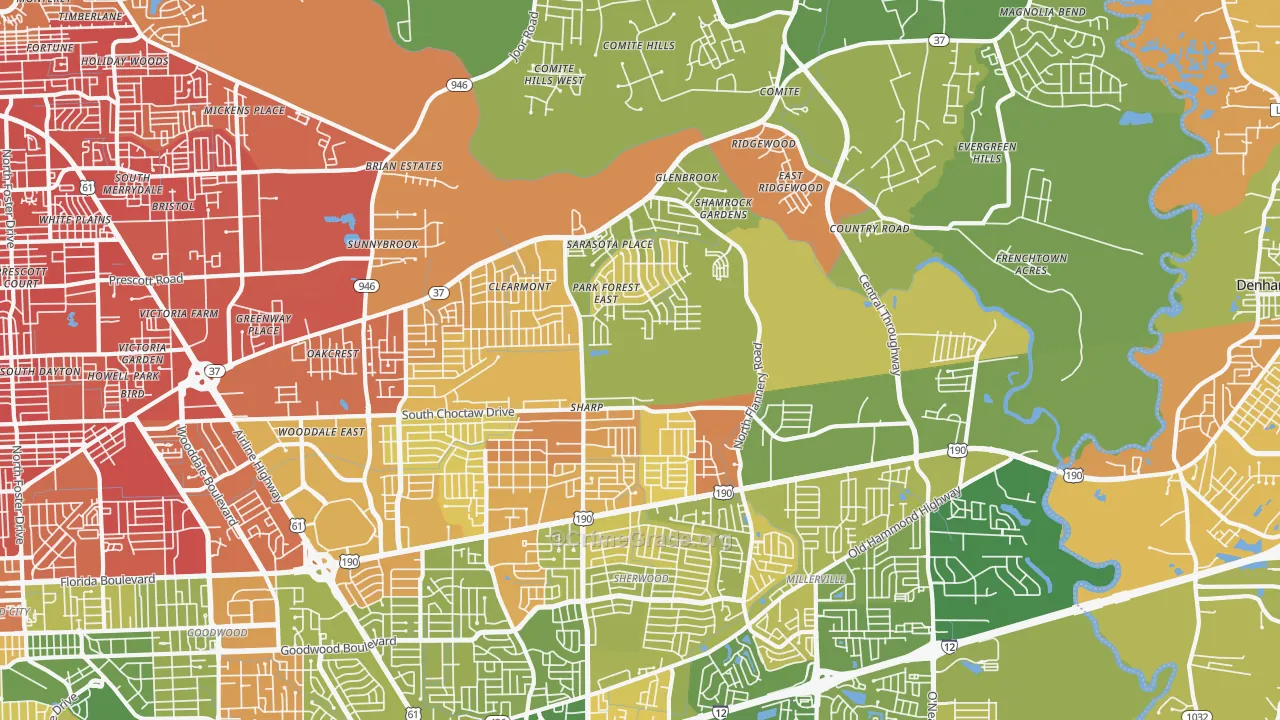 Park Forest-Louisiana North, Baton Rouge, LA Map of Murder Rates