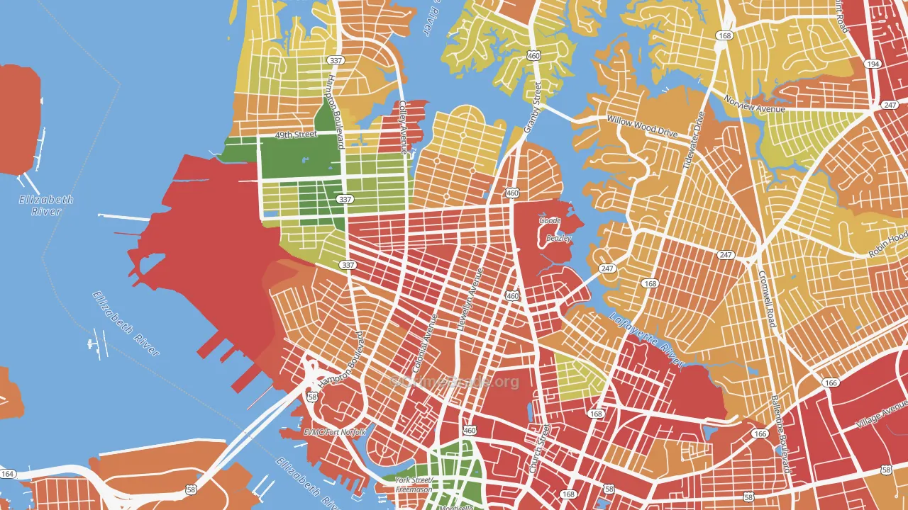 Park Place, Norfolk, VA Map of Murder Rates
