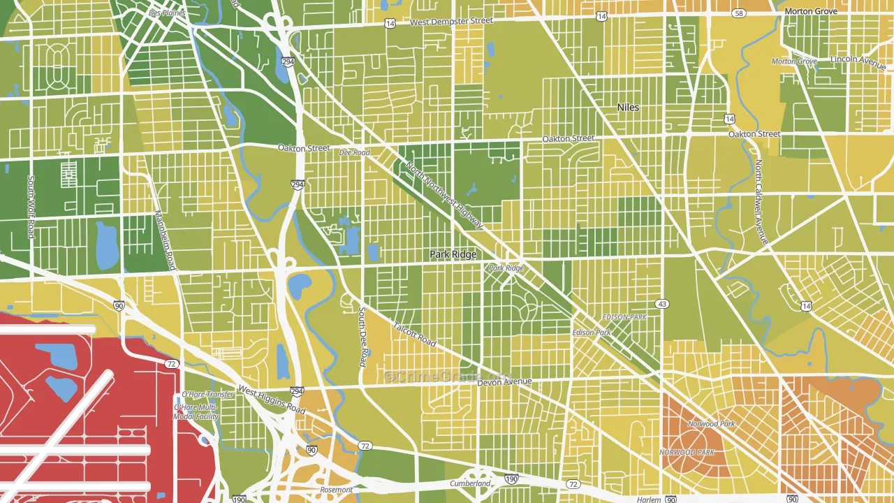 Park Ridge, IL Map of Murder Rates