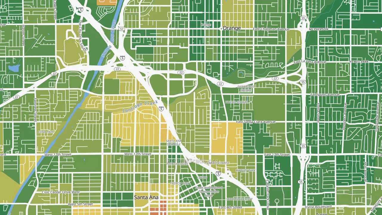 Park Santiago, Santa Ana, CA Map of Murder Rates