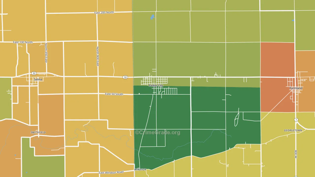 Parker City, IN Map of Murder Rates