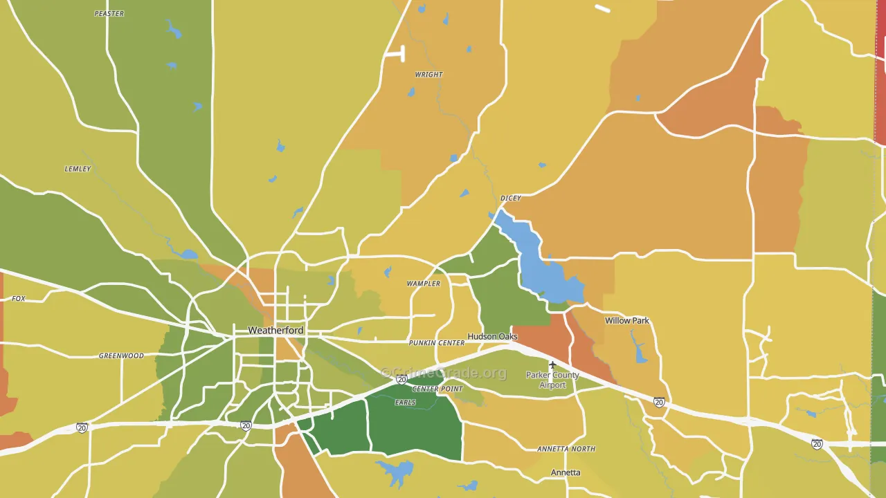 Parker County, TX Map of Murder Rates