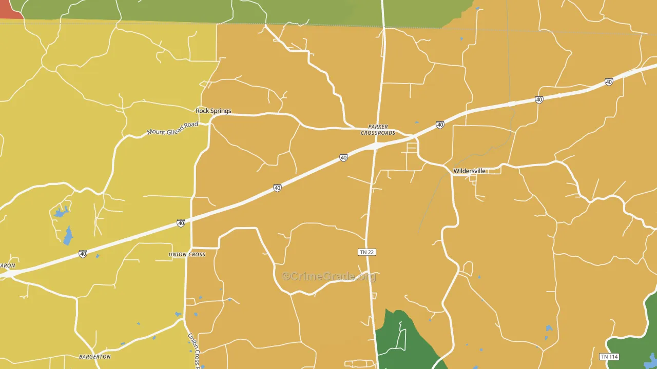 Parkers Crossroads, TN Map of Murder Rates