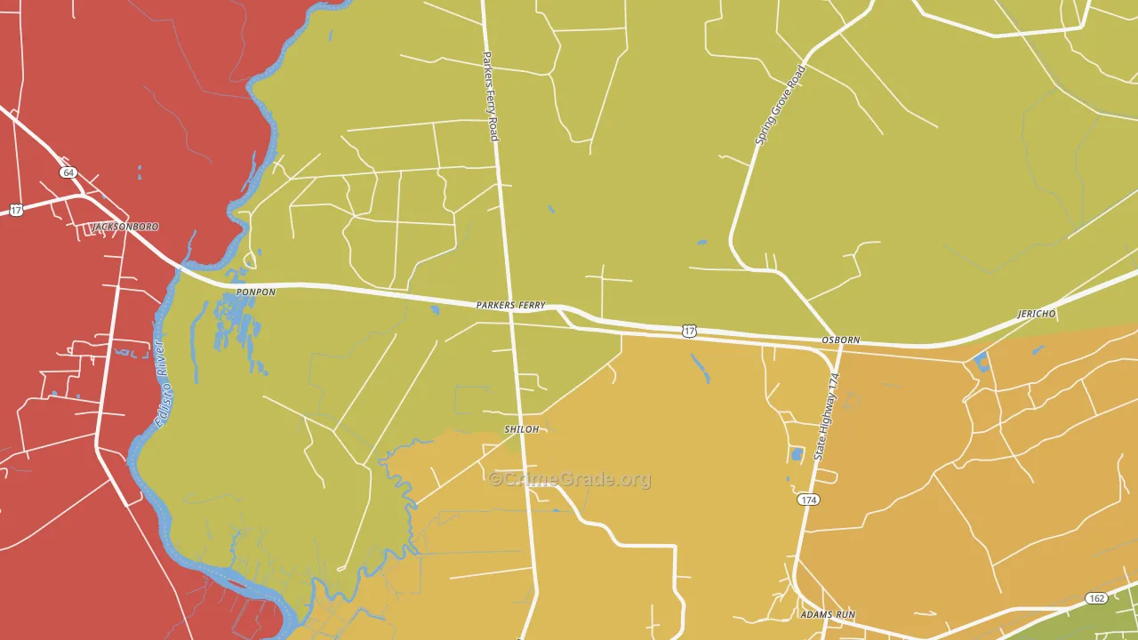 Parkers Ferry, SC Map of Murder Rates