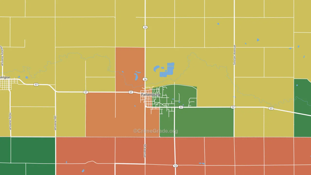 Parkersburg, IA Map of Murder Rates