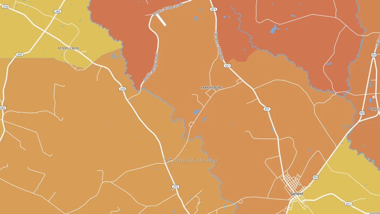 Parkersburg, NC Map of Murder Rates