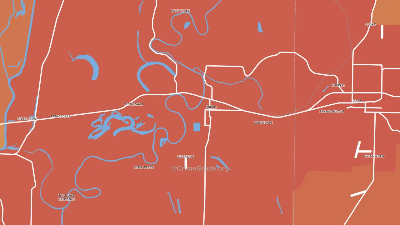 Parkin, AR Map of Murder Rates