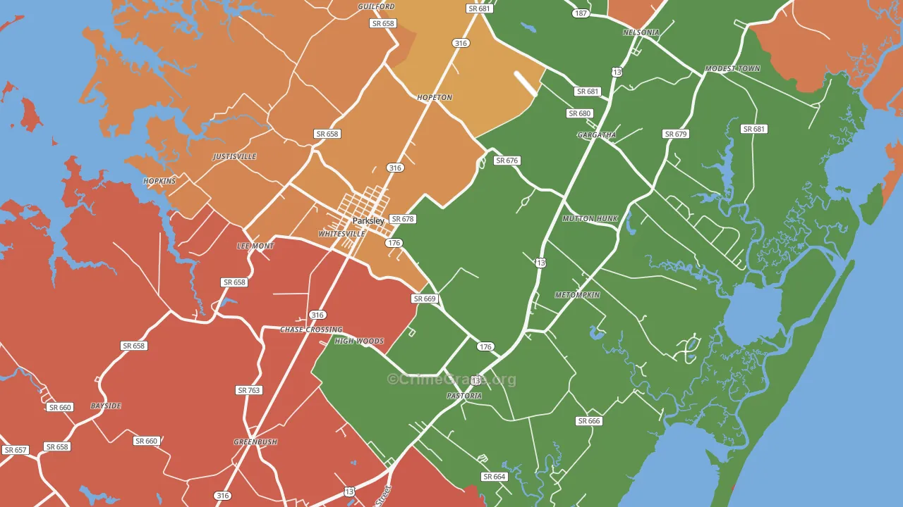 Parksley, VA Map of Murder Rates