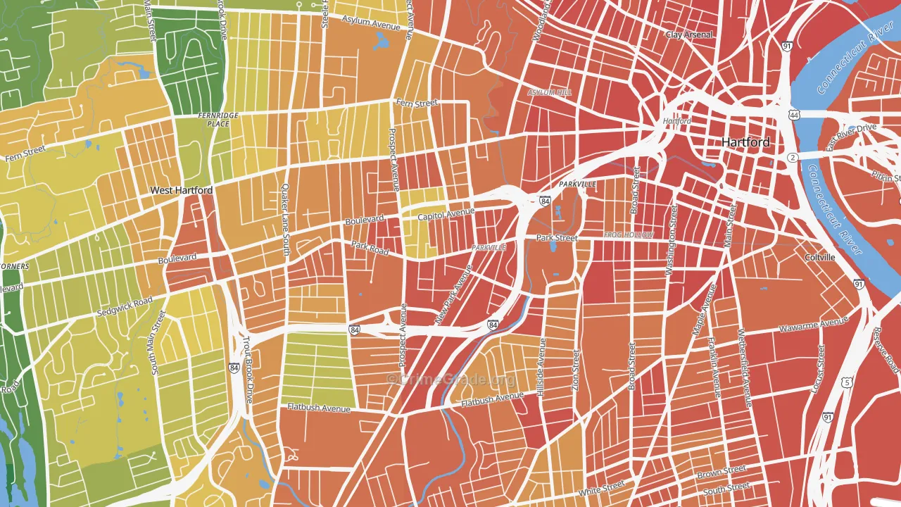 Parkville, Hartford, CT Map of Murder Rates