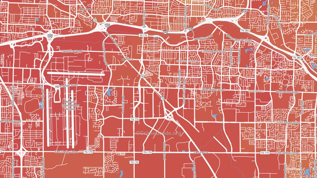 Parkway Village-Oakhaven, Memphis, TN Map of Murder Rates