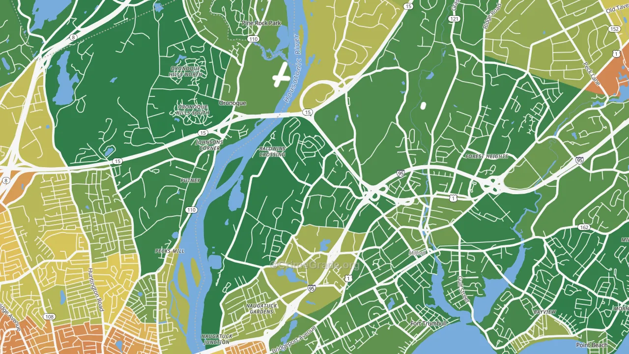 Parkway-Wheelers Farm Road, Milford, CT Map of Murder Rates