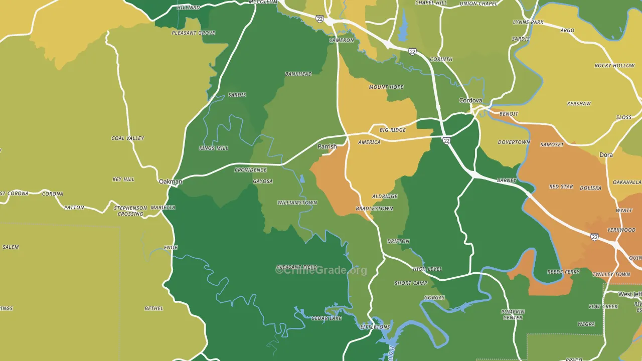 Parrish, AL Map of Murder Rates