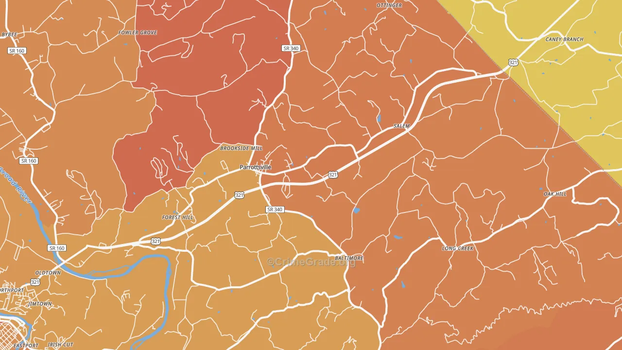 Parrottsville, TN Map of Murder Rates