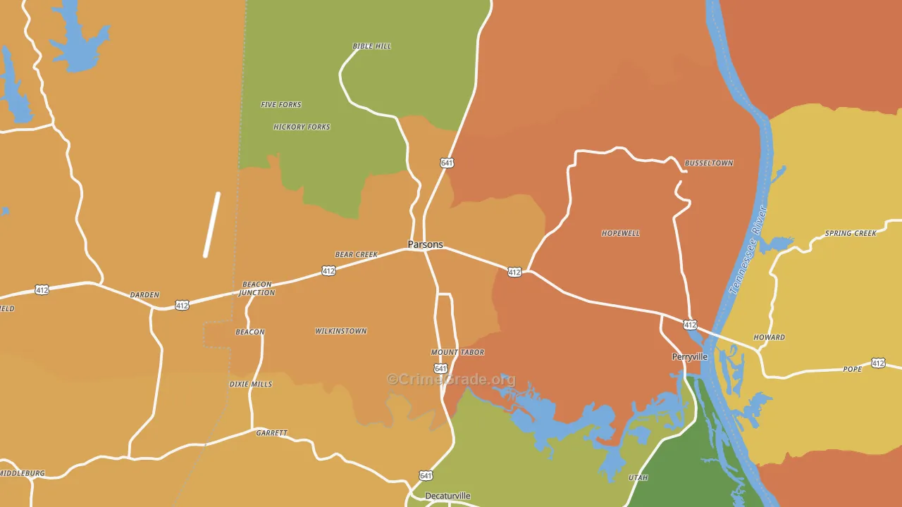Parsons, TN Map of Murder Rates