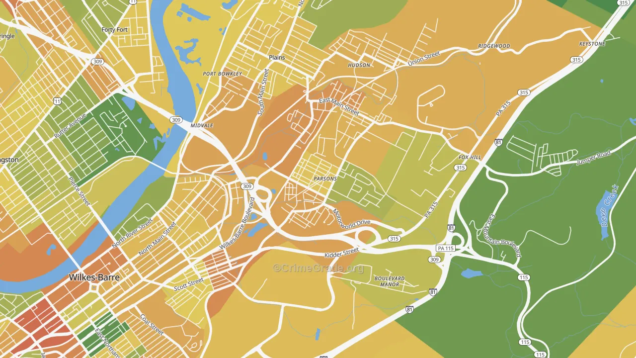 Parsons, Wilkes-Barre, PA Map of Murder Rates
