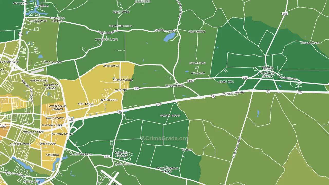Parsonsburg, MD Map of Murder Rates