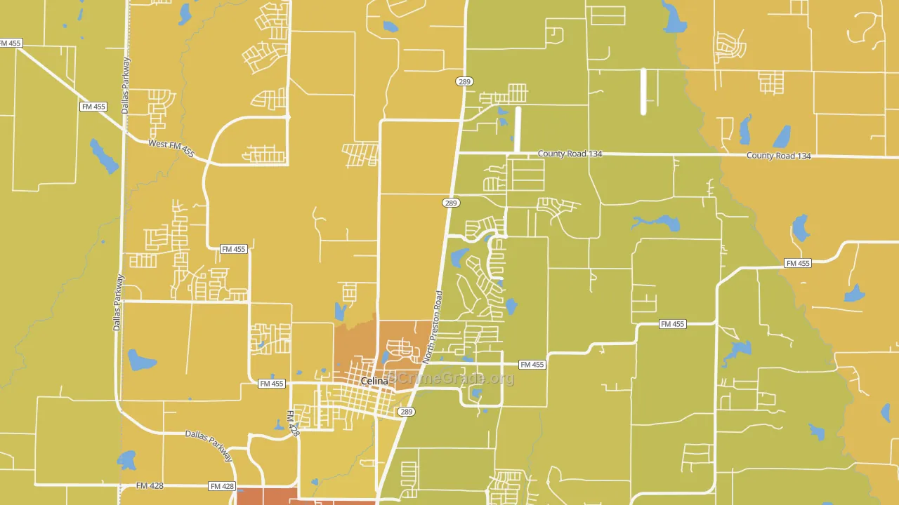 Parvin, TX Map of Murder Rates