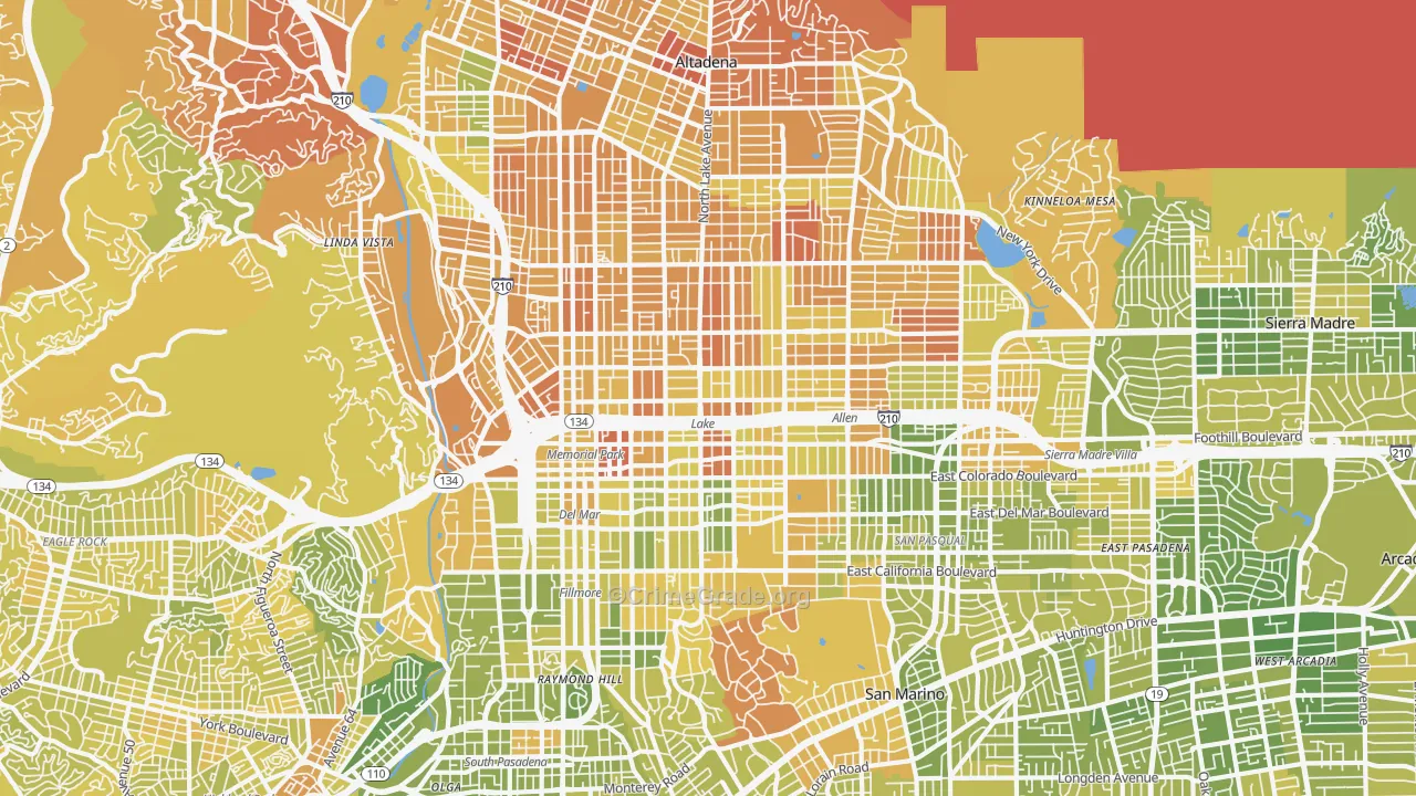Pasadena, CA Map of Murder Rates