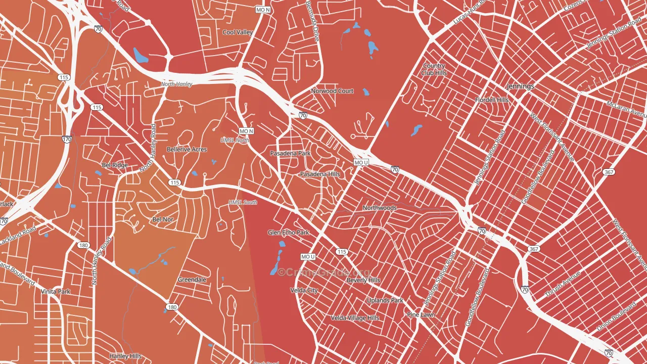 Pasadena Hills, MO Map of Murder Rates