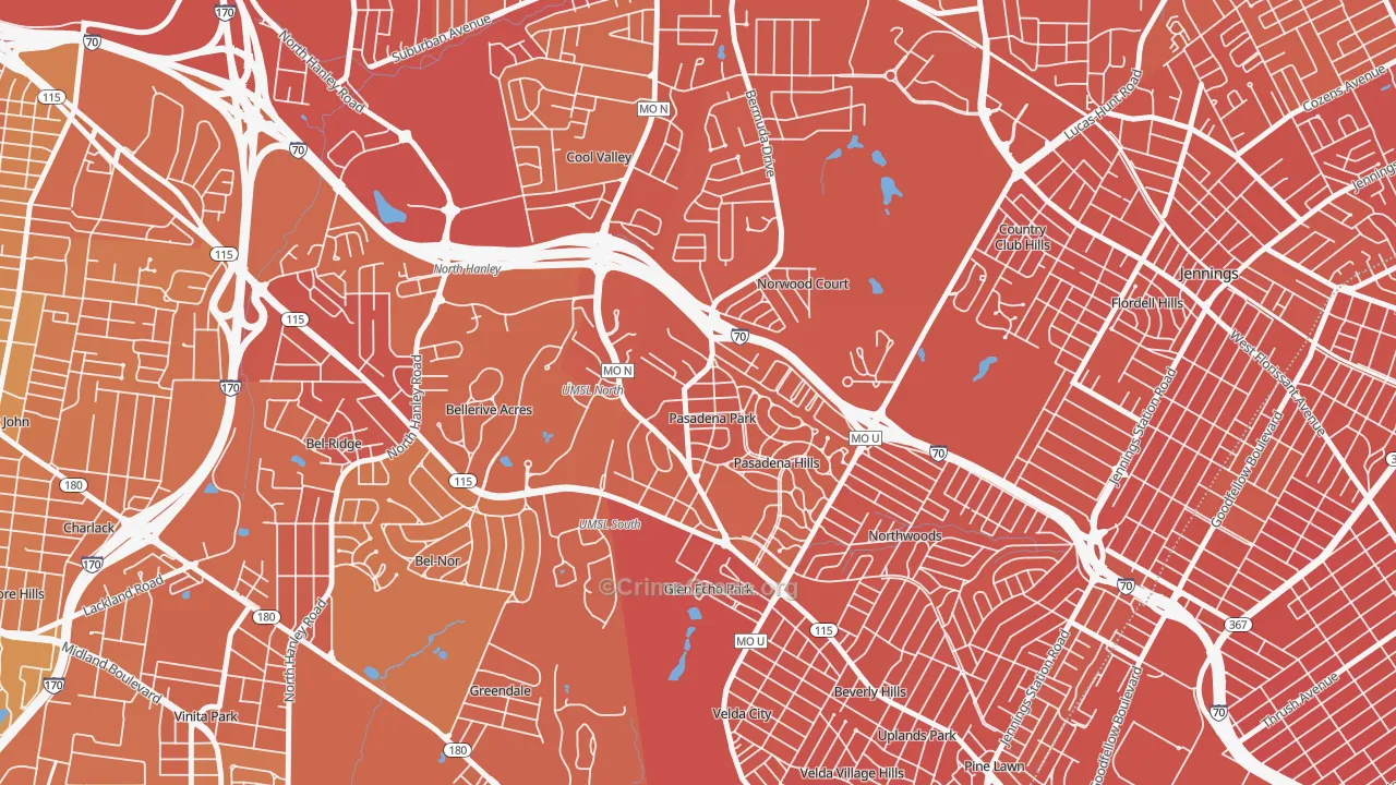Pasadena Park, MO Map of Murder Rates