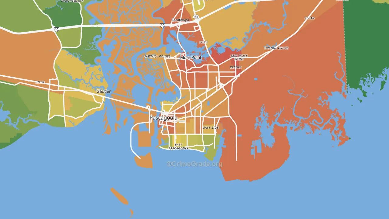 Pascagoula, MS Map of Murder Rates