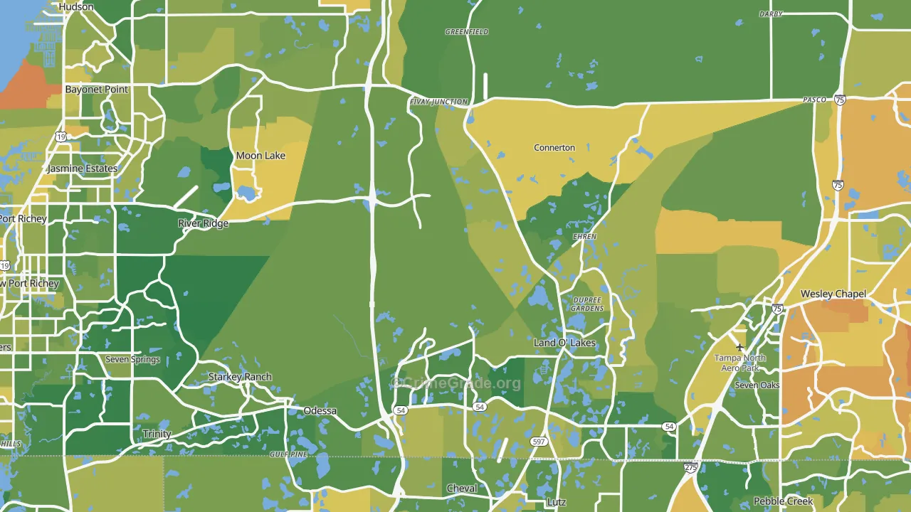 Pasco County, FL Map of Murder Rates