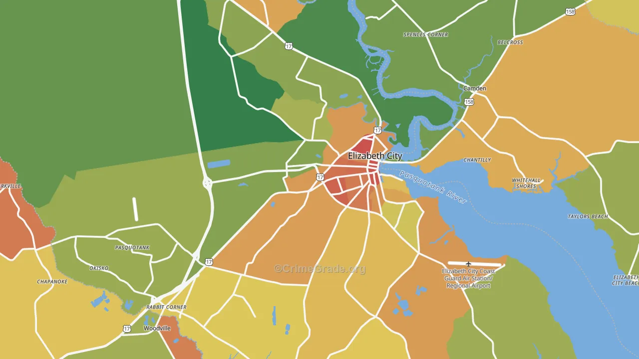 Pasquotank County, NC Map of Murder Rates