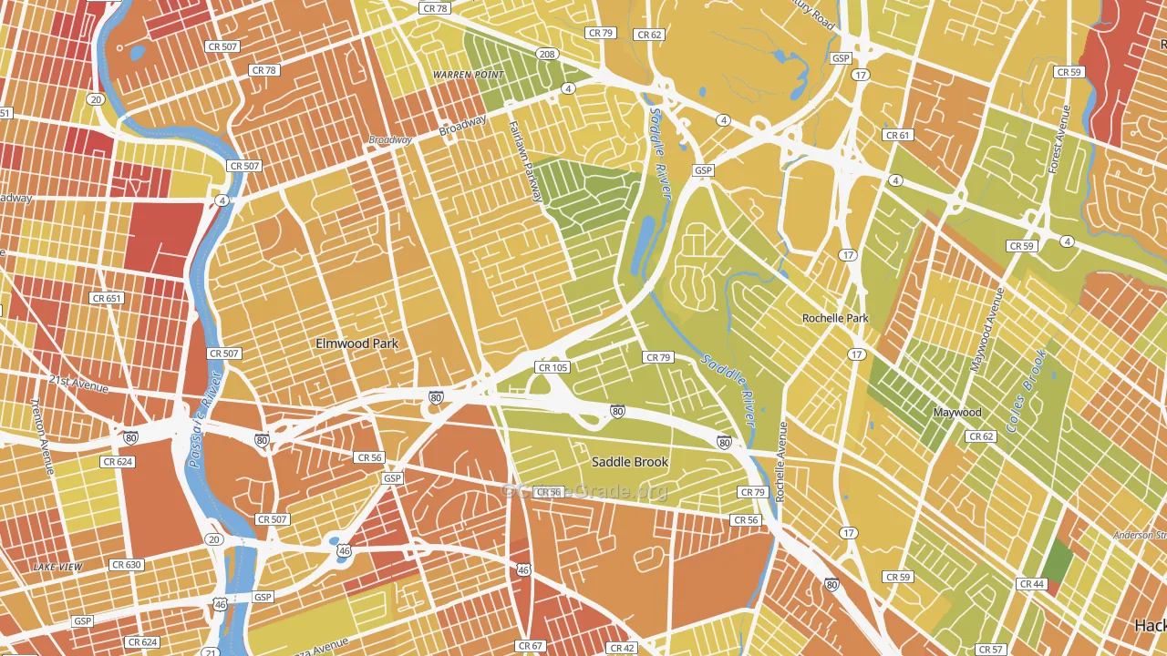 Passaic Junction, Saddle Brook, NJ Map of Murder Rates