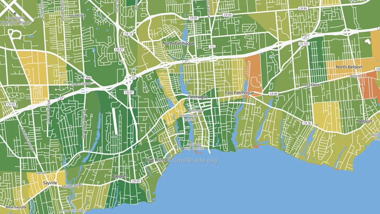 Patchogue, NY Map of Murder Rates