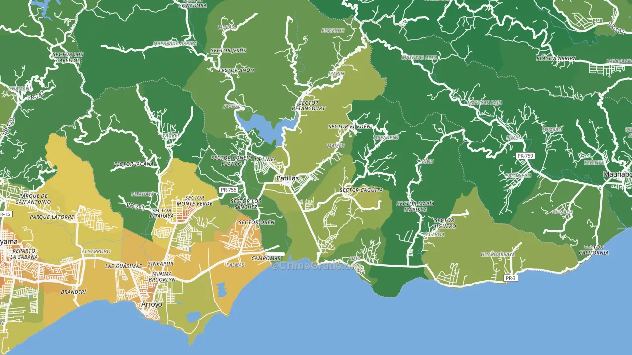 Patillas Municipio, PR Map of Murder Rates