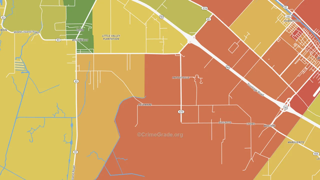Patoutville, LA Map of Murder Rates